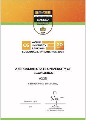UNEC первый в Азербайджане по Рейтингу устойчивого развития QS 2024! (ФОТО) - trend.az - Азербайджан