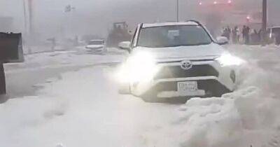 Машины застревают в сугробах: в Саудовской Аравии неожиданно выпал снег (видео) - focus.ua - Украина - Саудовская Аравия