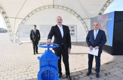 Ильхам Алиев - Президент Ильхам Алиев - Алиев - Президент Ильхам Алиев принял участие в церемонии ввода в эксплуатацию систем снабжения питьевой водой города Нефтчала (ФОТО) - trend.az - Азербайджан - Президент - Нефтчала