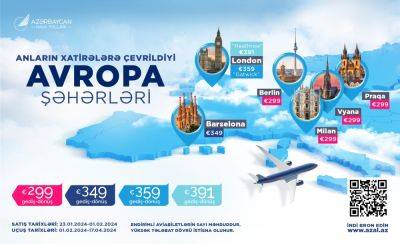 AZAL объявляет скидки на авиабилеты в шесть городов Европы - trend.az - Лондон - Вена - Азербайджан - Баку - Берлин - Прага