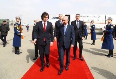 Гейдар Алиев - Ираклий Кобахидзе - Али Ахмедов - Самир Шарифов - Премьер-министр Грузии Ираклий Кобахидзе прибыл с официальным визитом в Азербайджан (ФОТО) - trend.az - Азербайджан - Грузия