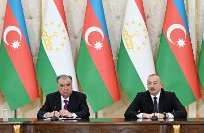 Ильхам Алиев - Президент Ильхам Алиев и Президент Эмомали Рахмон выступили с заявлениями для прессы (ФОТО) - trend.az - Азербайджан - Таджикистан - Президент