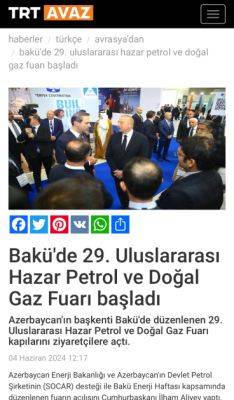 Ильхам Алиев - Президент Ильхам Алиев - Ведущие турецкие СМИ широко осветили выступление Президента Ильхама Алиева на церемонии открытия Бакинской энергетической недели (ФОТО) - trend.az - Азербайджан - Президент
